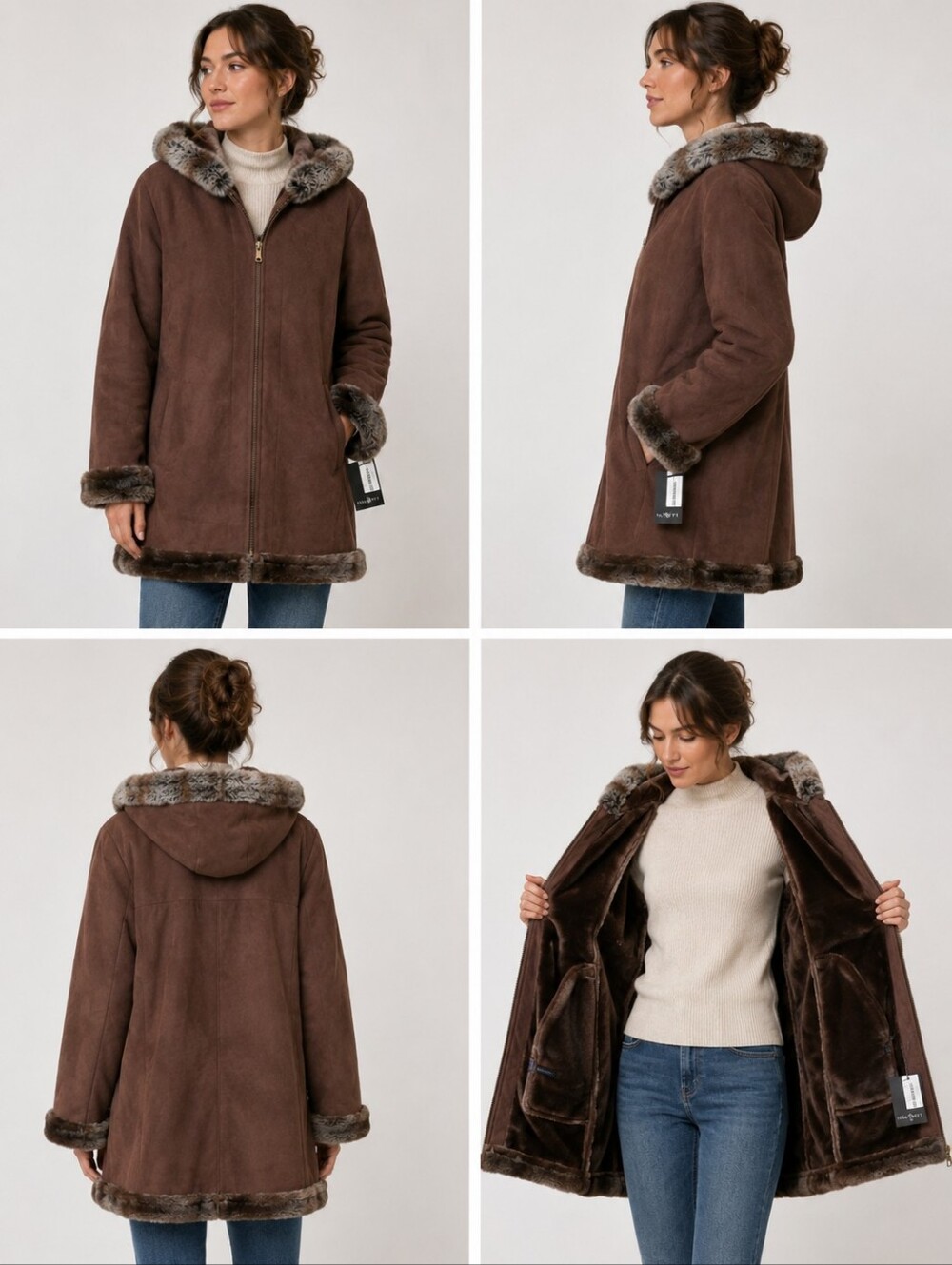 Vintage NWT Fleet Street women's hooded faux fur shearling coat 2X, new - Picture 2 of 15